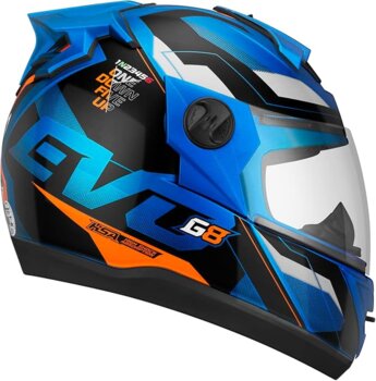 CAPACETE PRO TORK EVOLUTION G8 EVO BRILHANTE AZUL/LARANJA
